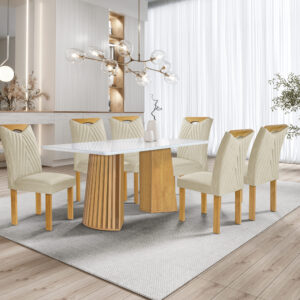 Mesa de Jantar Nevada 1,70m com 6 Cadeiras – Elegância e Conforto para sua Sala de Jantar