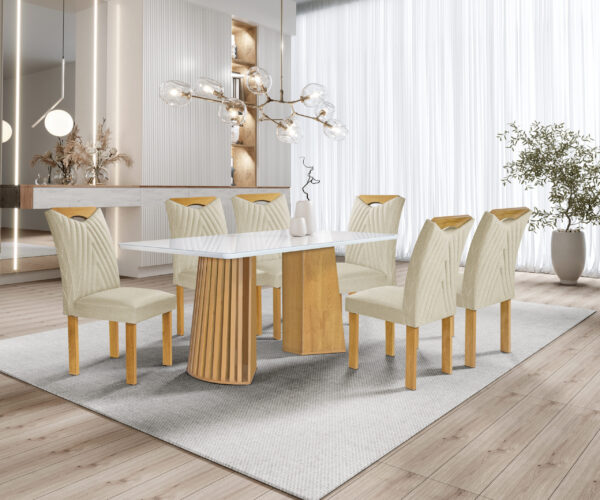 Mesa de Jantar Nevada 1,70m com 6 Cadeiras – Elegância e Conforto para sua Sala de Jantar